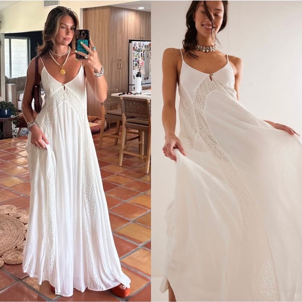NWT Free People Trail Of Flowers Maxi Dress Ivory White L Influencer Favorited